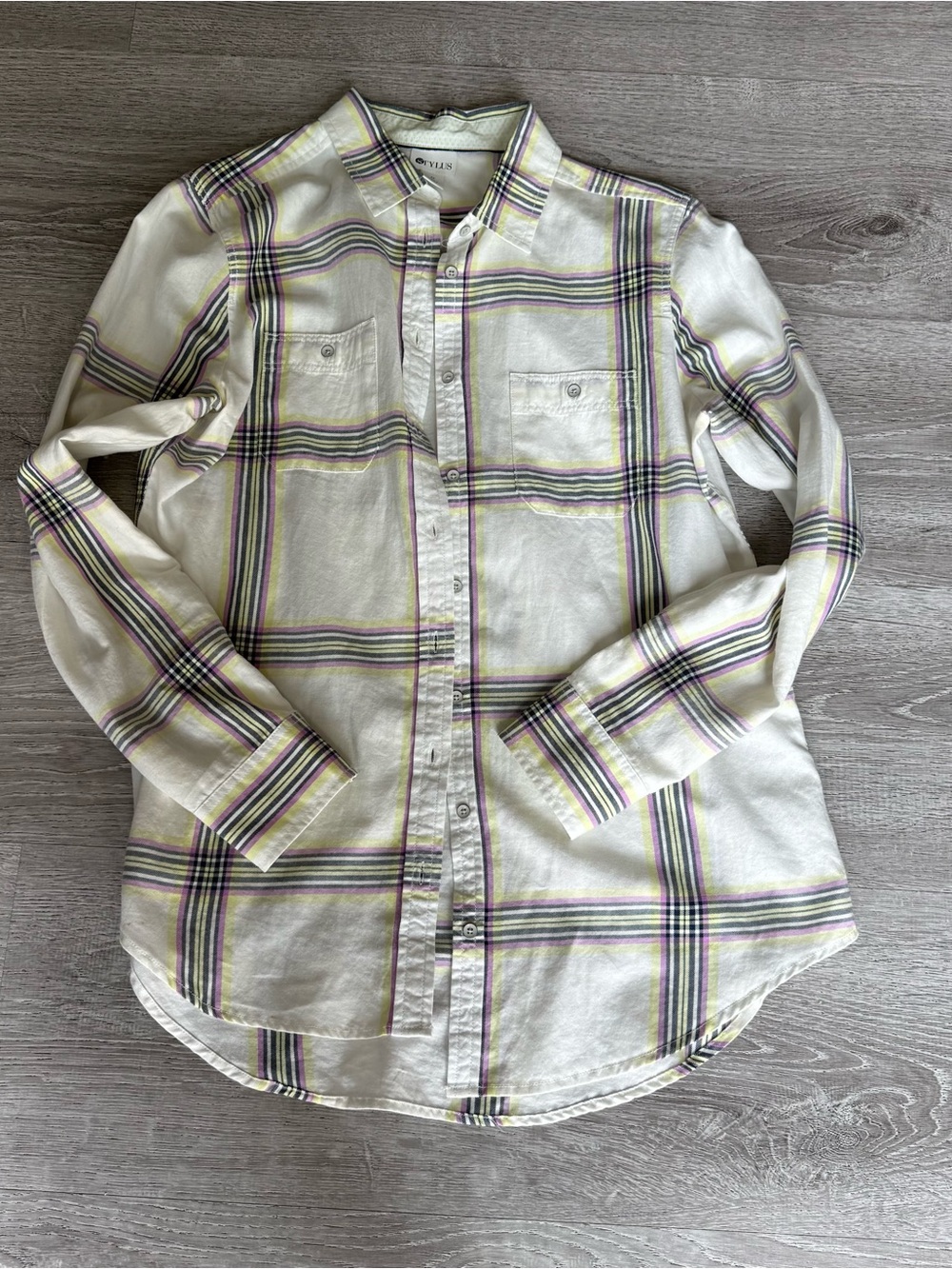 Woman’s ' White Plaid Button-Up Shirt